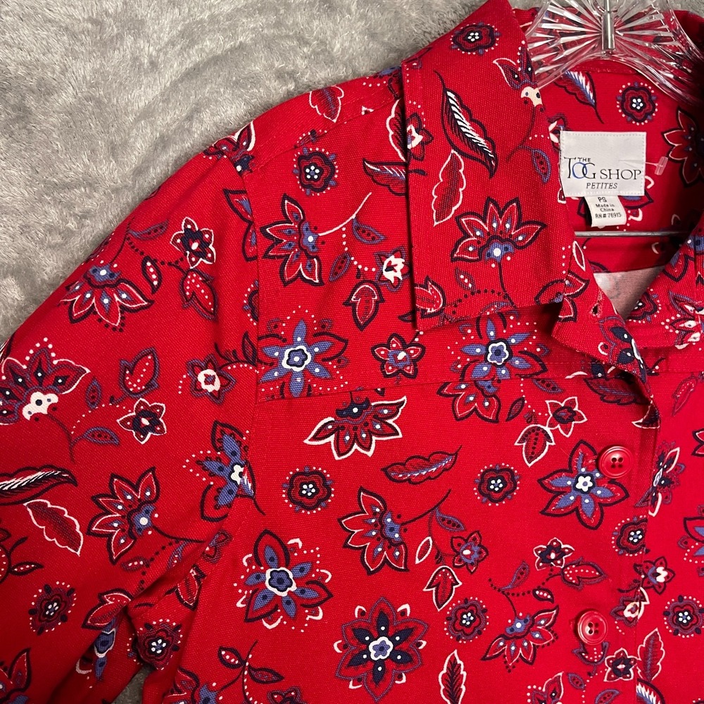 Tog Shop Women Paisley Floral Red White Blue Patriotic Button Denim Jacket PS